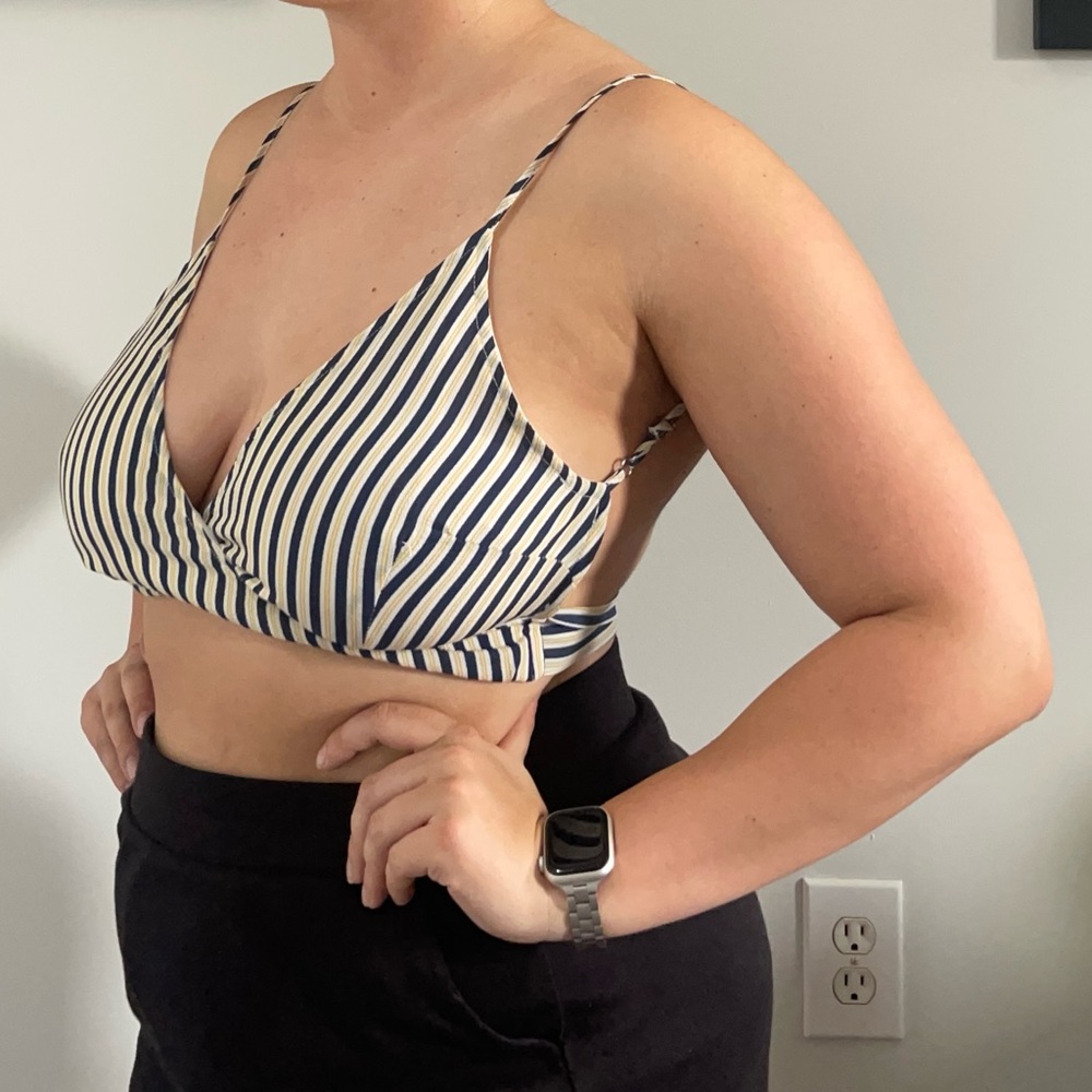 Yellow & Blue Stripe Wrap Top